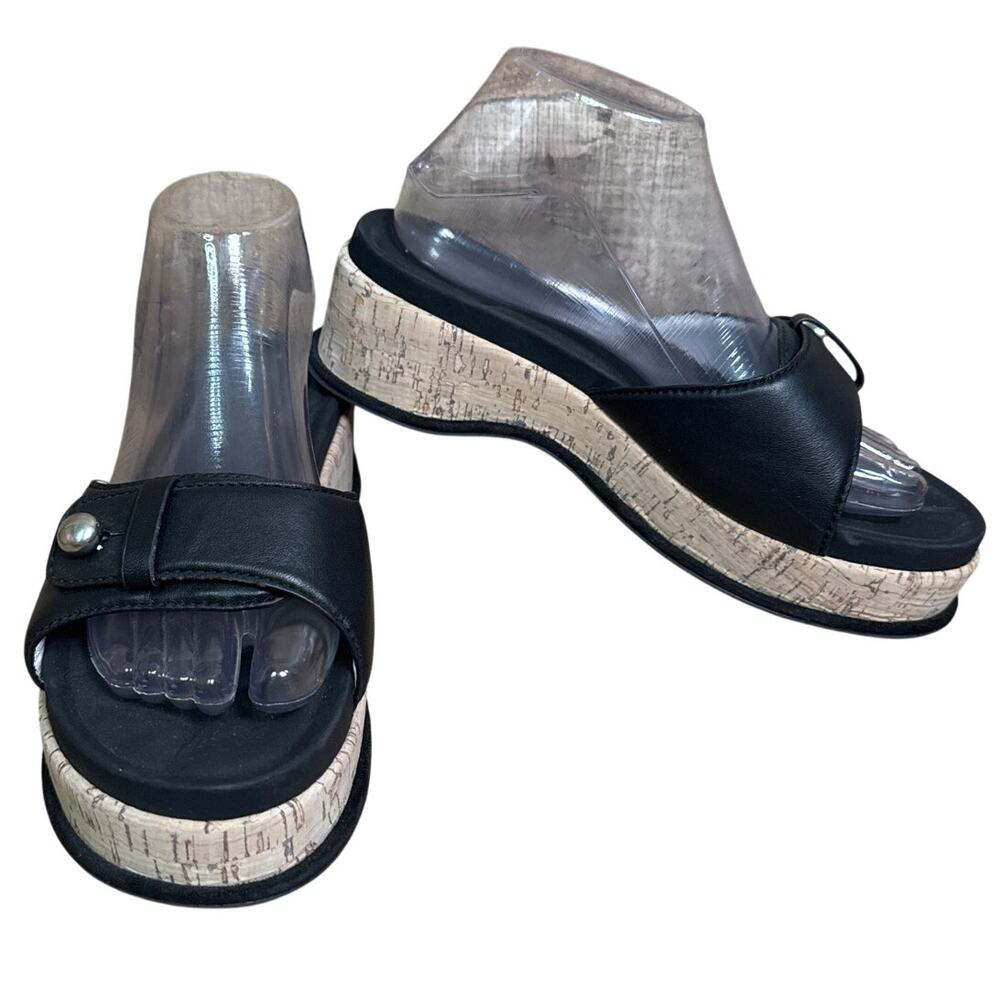 Rag & Bone Sommer Cork Platform Sandals Black Leather Size 39.5 9.5